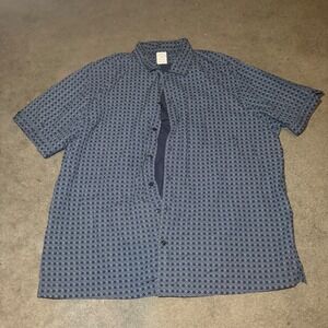 Brooks Brothers 1818 Mens XL Regular Navy Blue Geometric Print Cotton SS Shirt‎
